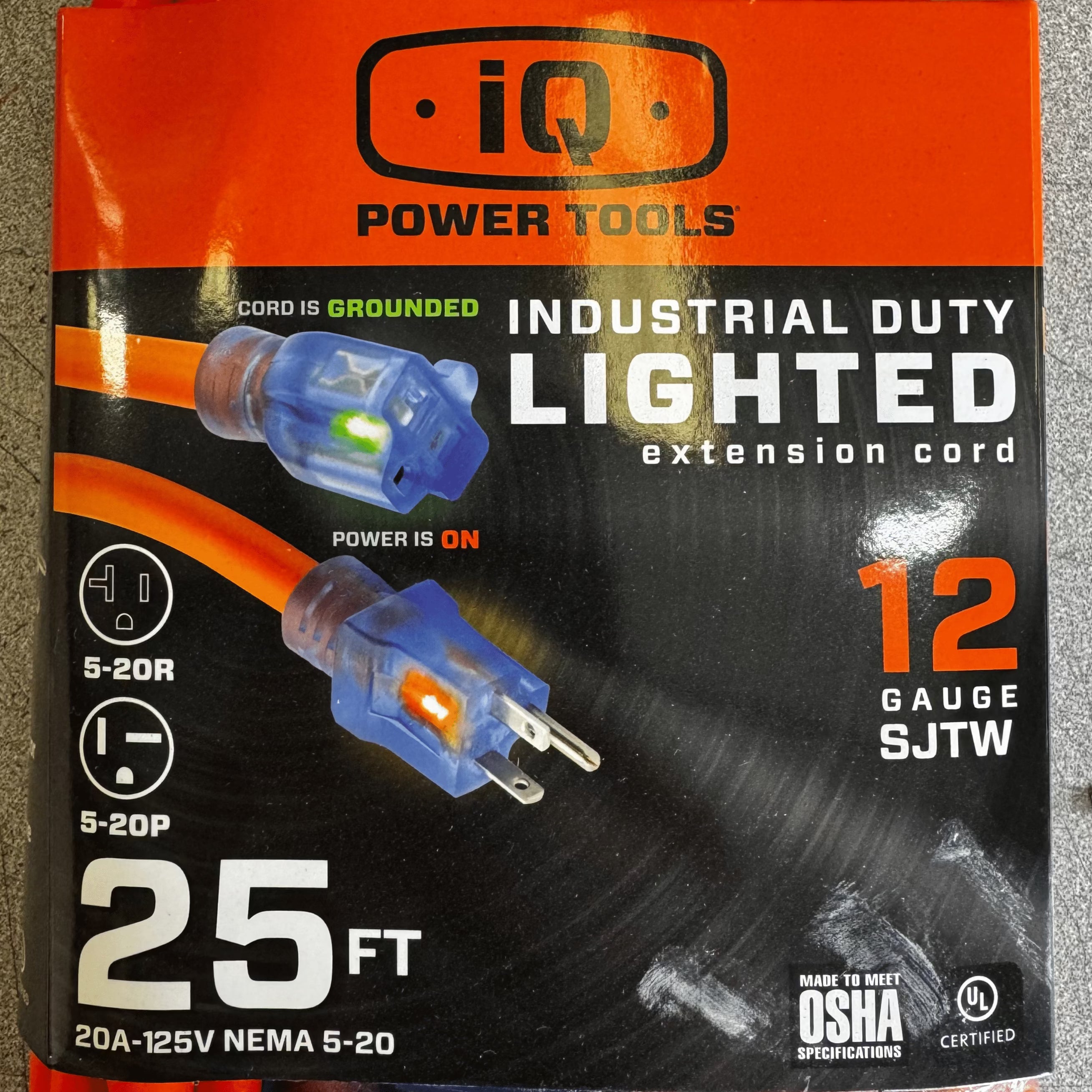 iQ Power Tools Heavy-Duty Extension Cord – 25ft & 50ft (20 Amp, Lighted, SJTW) - iqpowertools