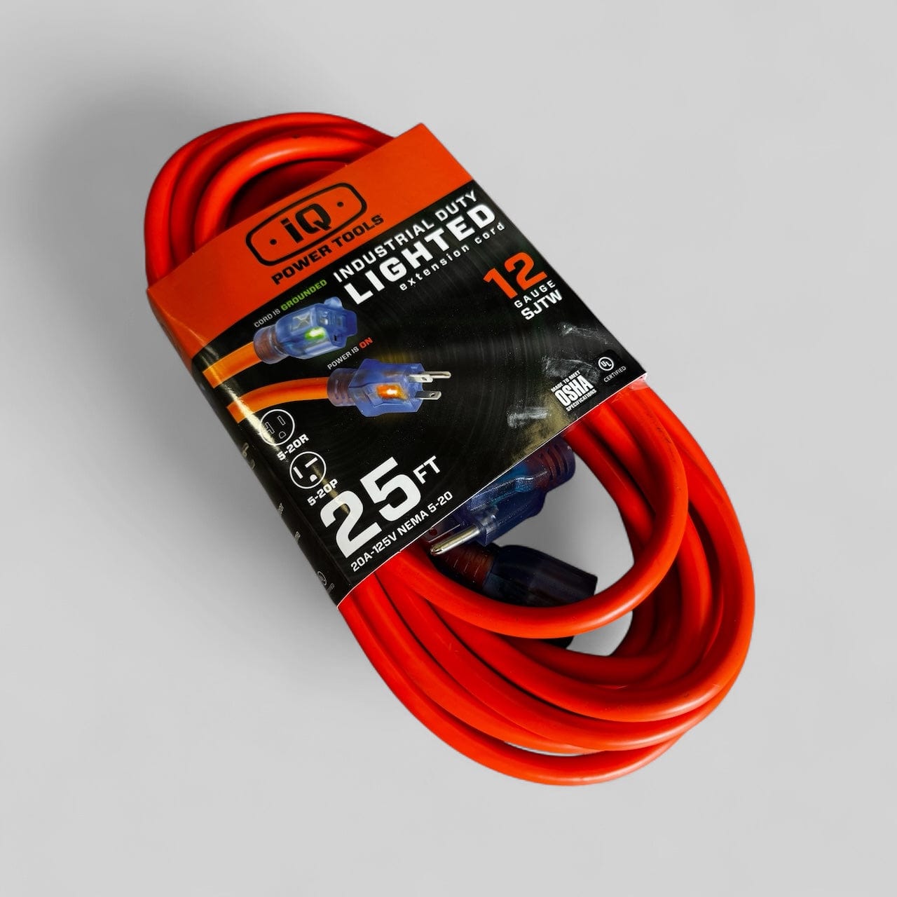 iQ Power Tools Heavy-Duty Extension Cord – 25ft & 50ft (20 Amp, Lighted, SJTW) - iqpowertools