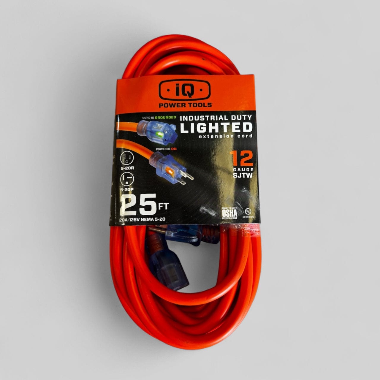 iQ Power Tools Heavy-Duty Extension Cord – 25ft & 50ft (20 Amp, Lighted, SJTW) - iqpowertools